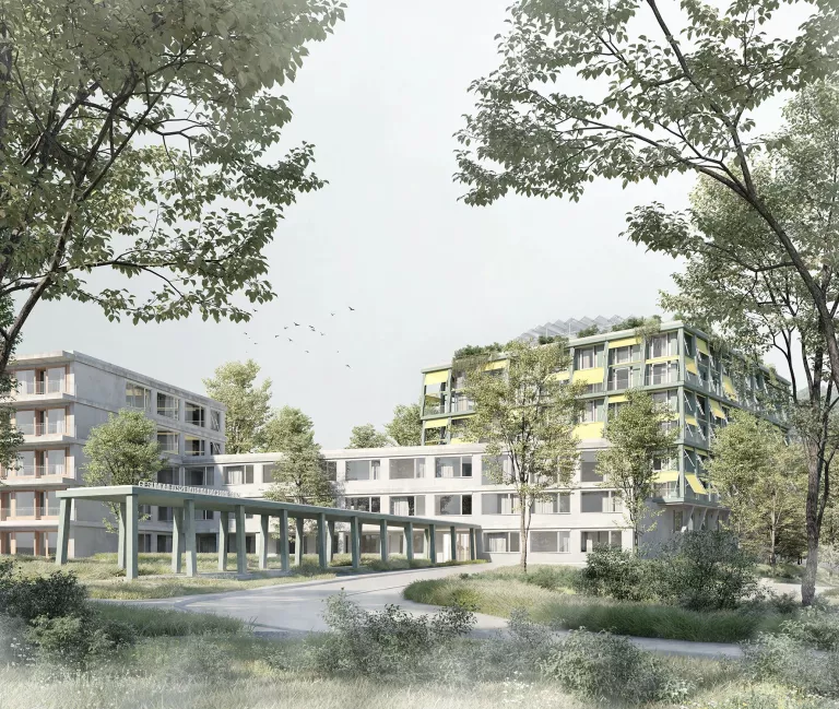 2 GZA Bachwiesen Visualisierung Siegerprojekt WANDALON Ansicht neuer Ankunfstbereich